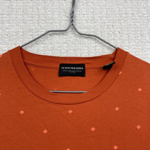 Scotch and Soda Amsterdam Men's T Shirt Sz M Short Sleeve Orange Geometric AOP - Picture 6 of 12